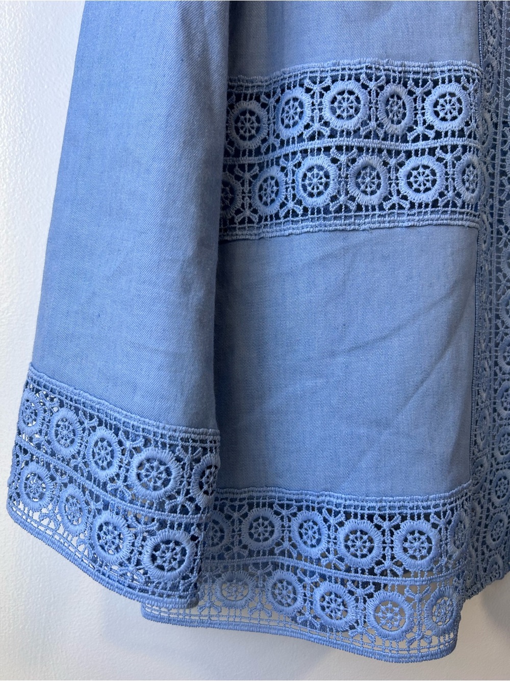 Cotton Linen Embroidered Jacket Light Blue